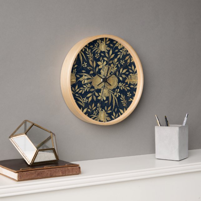 Horloge Elégant Roses d'or Floral Marine-Blue Design (Bureau)