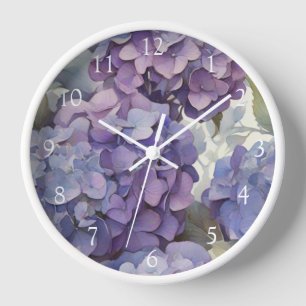 Horloge Elégante aquarelle bleu violet poussiéreuse