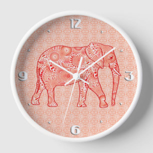 Horloge Éléphale tourbillon fractal - corail orange et bla