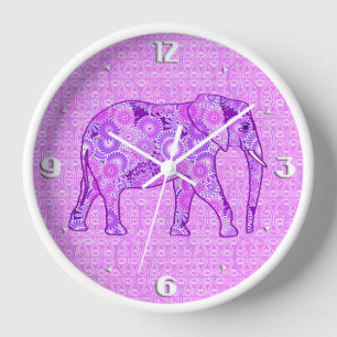 Horloge Éléphant en spirale fractale - violet et orchidée