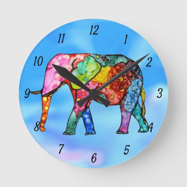 Horloge Eléphante mignonne et colorée (Recto)