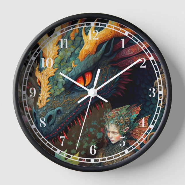 Horloge Elf Et Dragon Imaginaire Art (Recto)