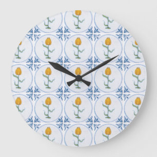 Horloge en carreaux de Delft sans chiffres avec mo