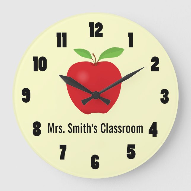 Horloge en classe avec une pomme (Recto)