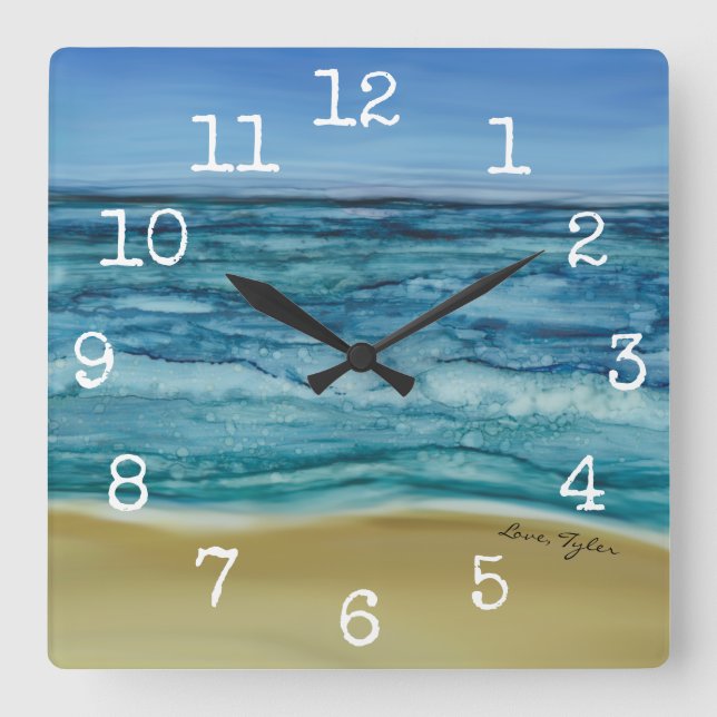 Horloge en forme de carré "Scène de plage" (Recto)
