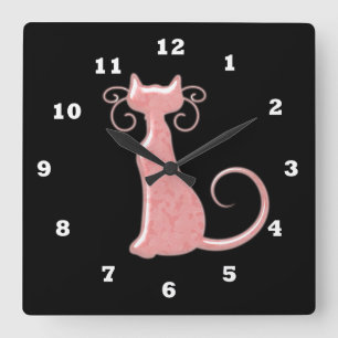 horloge en sillohette rose chat