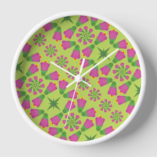 Horloge encadrée en bois vert de Mandalas (Recto)