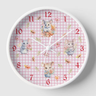 Horloge Enchanter souris sur rose En vichy vérifier horlog
