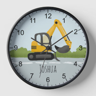Horloge Entreprise bleue Boys Digger Excavator