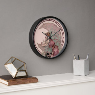 Horloge Époque victorienne Art Nouveau Femme & Crescent Mo
