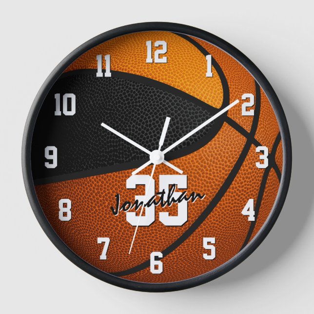 Horloge équipe orange noire couleurs basketball personnali (Recto)