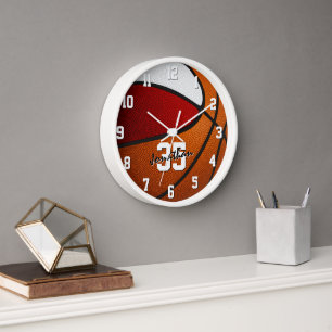 Horloge équipe rouge blanc couleurs basketball personnalis
