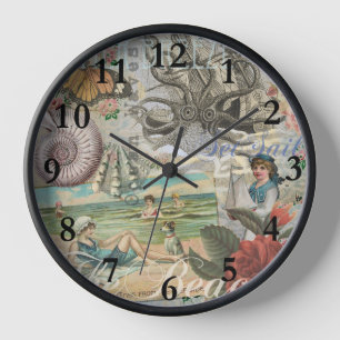 Horloge été plage vintage pieuvre antique voile