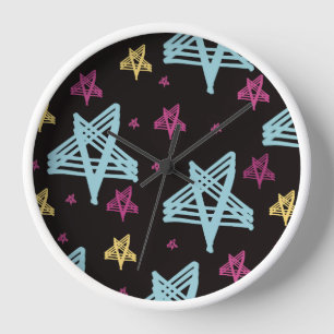Horloge Étoiles qui se balancent rose bleu noir 