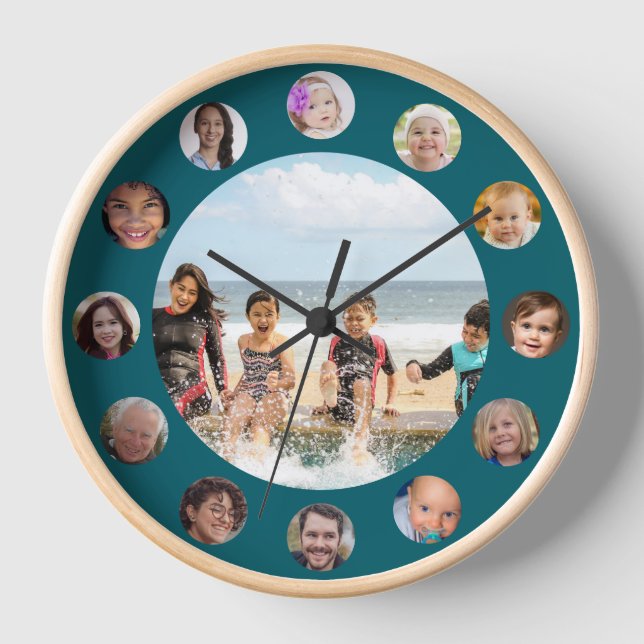 Horloge Famille 13 Photo Collage Round (Recto)