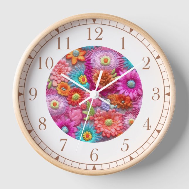 Horloge Faux coloré brodé Floral Élégant (Recto)