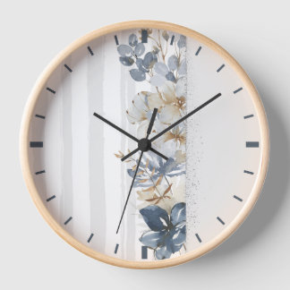 Horloge Feminine Watercolor Flowers on Striped Background