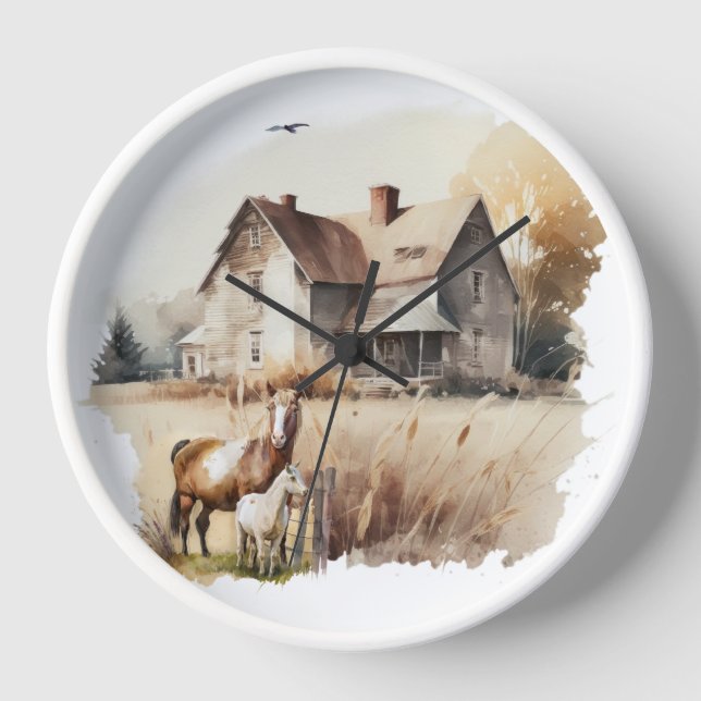 Horloge Ferme pays aquarelle ferme animaux cuisine (Recto)