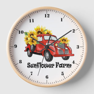 Horloge "Fermes de tournesols" Camion vintage/Tournesols m