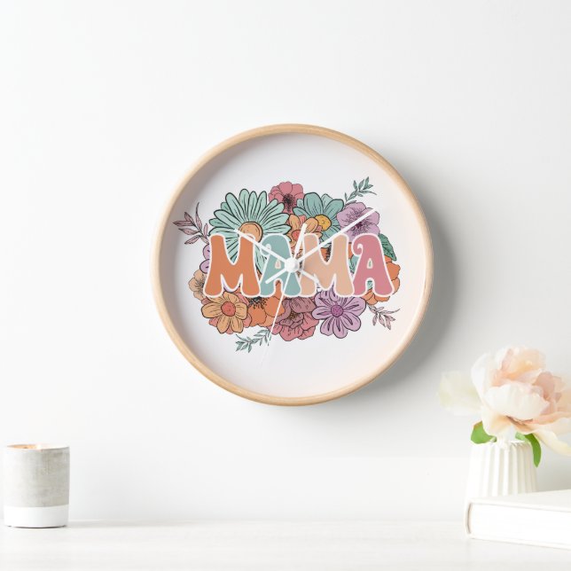 Horloge Fête des mères de maman Fleur sauvage Floral (Maison)
