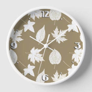 Horloge Feuilles d'automne - beige taupe blanc