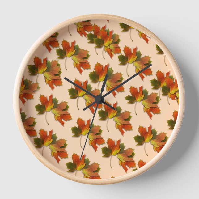 Horloge Feuilles d'automne orange et jaune (Recto)