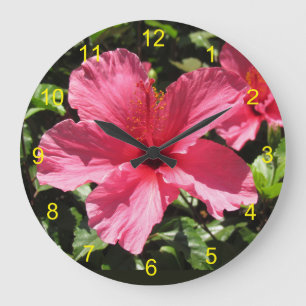 Horloge - Fleur d'Hibiscus rose