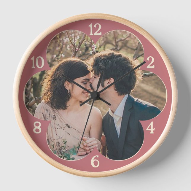Horloge Fleur en forme Facile Modèle photo personnalisé ro (Recto)
