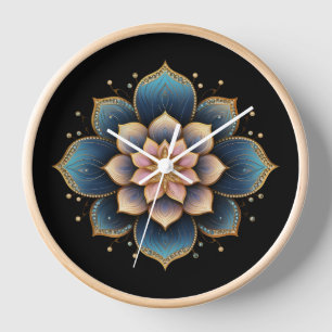 Horloge Fleur Mandala Lotus aux cristaux étincelants