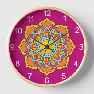 Horloge Fleur Mandala rouge géométrique-54567