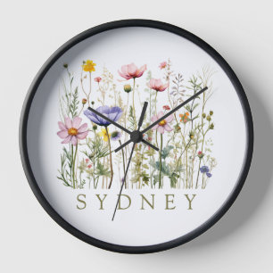 Horloge Fleur Sauvage Nom Personnalisé
