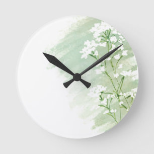 Horloge Fleur sauvage verte et blanche