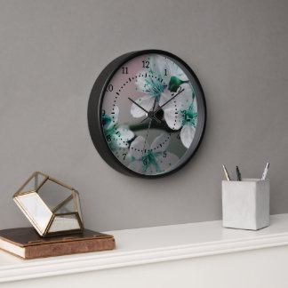 Horloge Fleur Turquoise rustique contemporaine