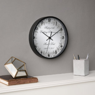 Horloge fleurie en argent 25e anniversaire Mariage