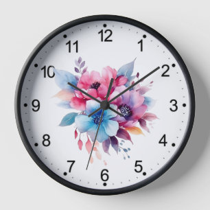 Horloge Fleurs à l'aquarelle conception florale