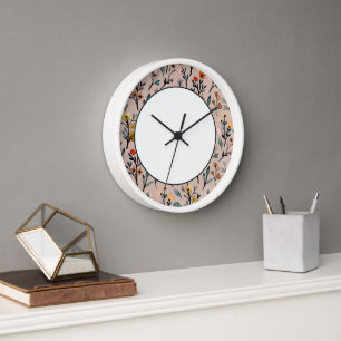 Horloge Fleurs bohèmes : Aquarelle Rose poussiéreuse