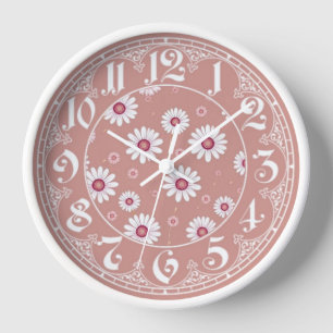 Horloge Fleurs de marguerite rose : modèle floral minimali