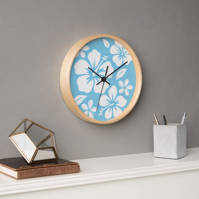 Horloge Fleurs de plage bleu tropical (Bureau)