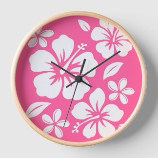 Horloge Fleurs de plage rose tropicale