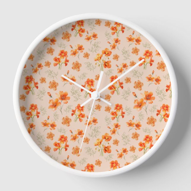 Horloge Fleurs orange avec Feuilles verts (Recto)