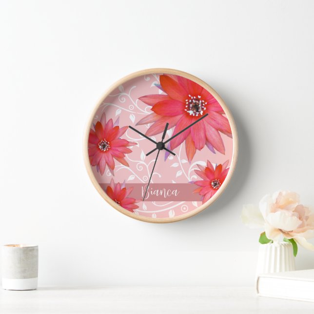 Horloge Fleurs rouges Whimsical Feuilles Tourbillonnant Aj (Maison)