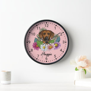 Horloge Fleurs sauvages De Tête De Chien Rhodesian Ridgeba
