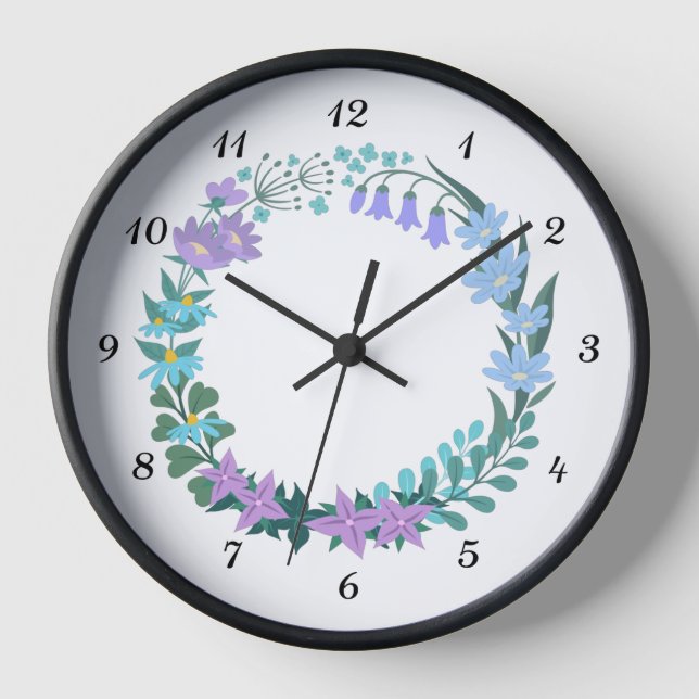 Horloge Floral Bluebell Lilac Fleur Wreath Garland (Recto)
