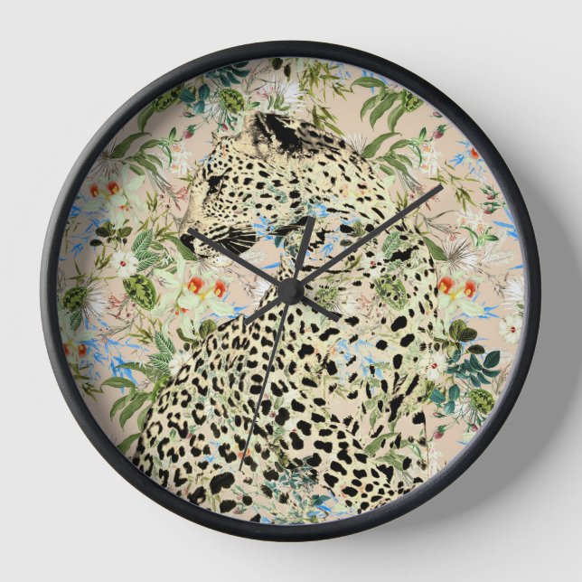 Horloge Floral empreinte de léopard tropical hawaïen (Recto)