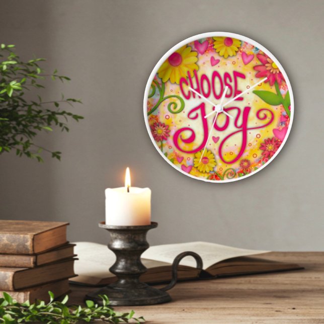 Horloge Floral rose Jaune Choisir Joie Citation Inspirivée (Créateur téléchargé)