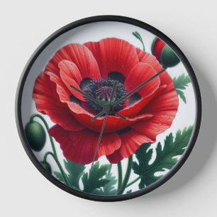 Horloge Flore de pavot rouge
