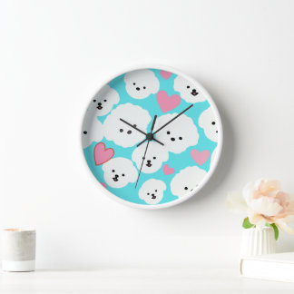 Horloge Fluffy Bichon and Hearts