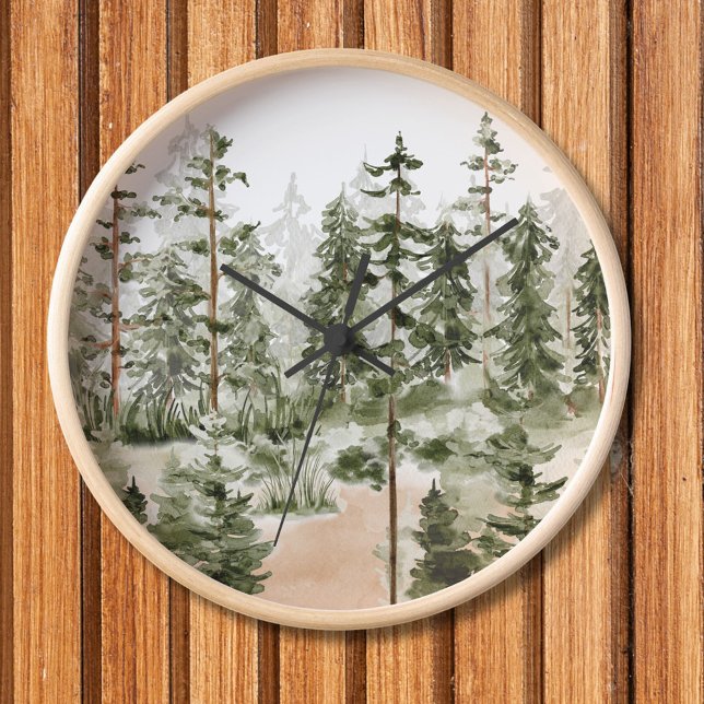 Horloge Forêt verte Watercolor (In situ wall)