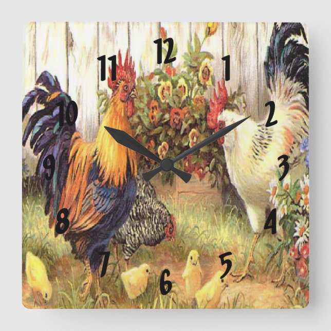 Horloge française d'impression de poule de coq de (Recto)
