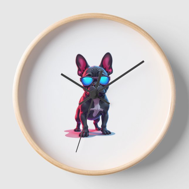 Horloge French Bulldog SciFi avec lunettes de soleil Cool (Recto)